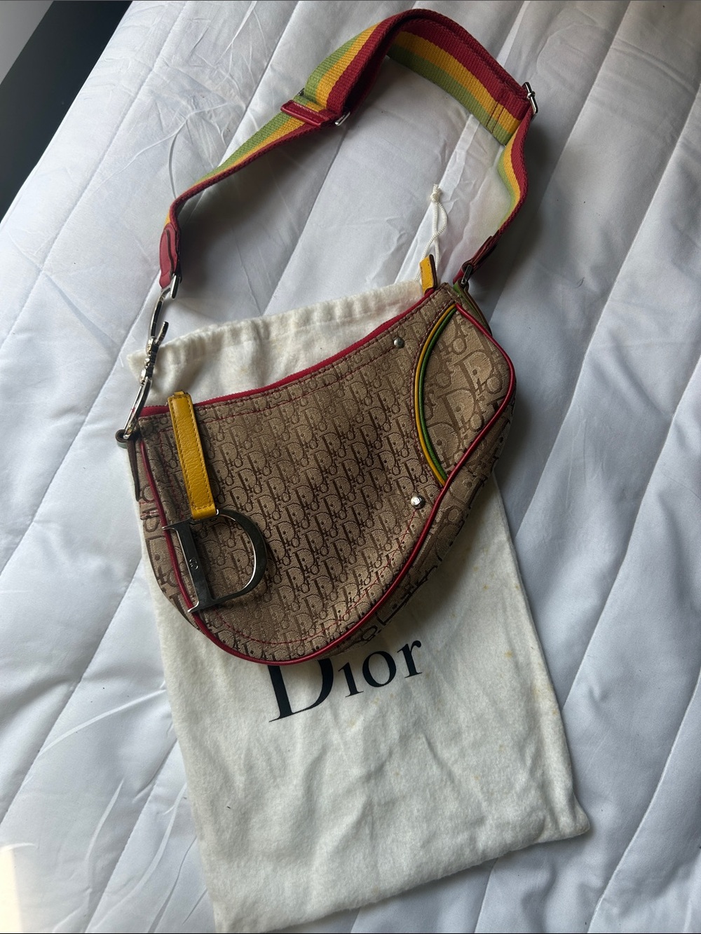 Authentic Dior Monogram Saddle Bag collector’s edition John Galliano Rasta purse